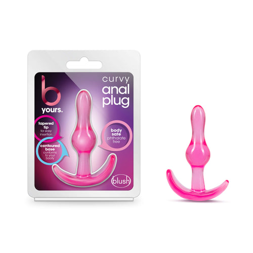 Blush Curvy Anal Plug - 3.5" Beginners TPE Anal Toy with AnchorTech Base - Pink