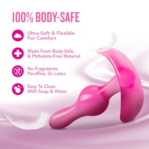 Blush Curvy Anal Plug - 3.5" Beginners TPE Anal Toy with AnchorTech Base - Pink