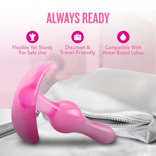 Blush Curvy Anal Plug - 3.5" Beginners TPE Anal Toy with AnchorTech Base - Pink