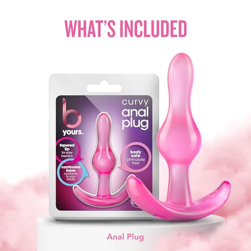Blush Curvy Anal Plug - 3.5" Beginners TPE Anal Toy with AnchorTech Base - Pink