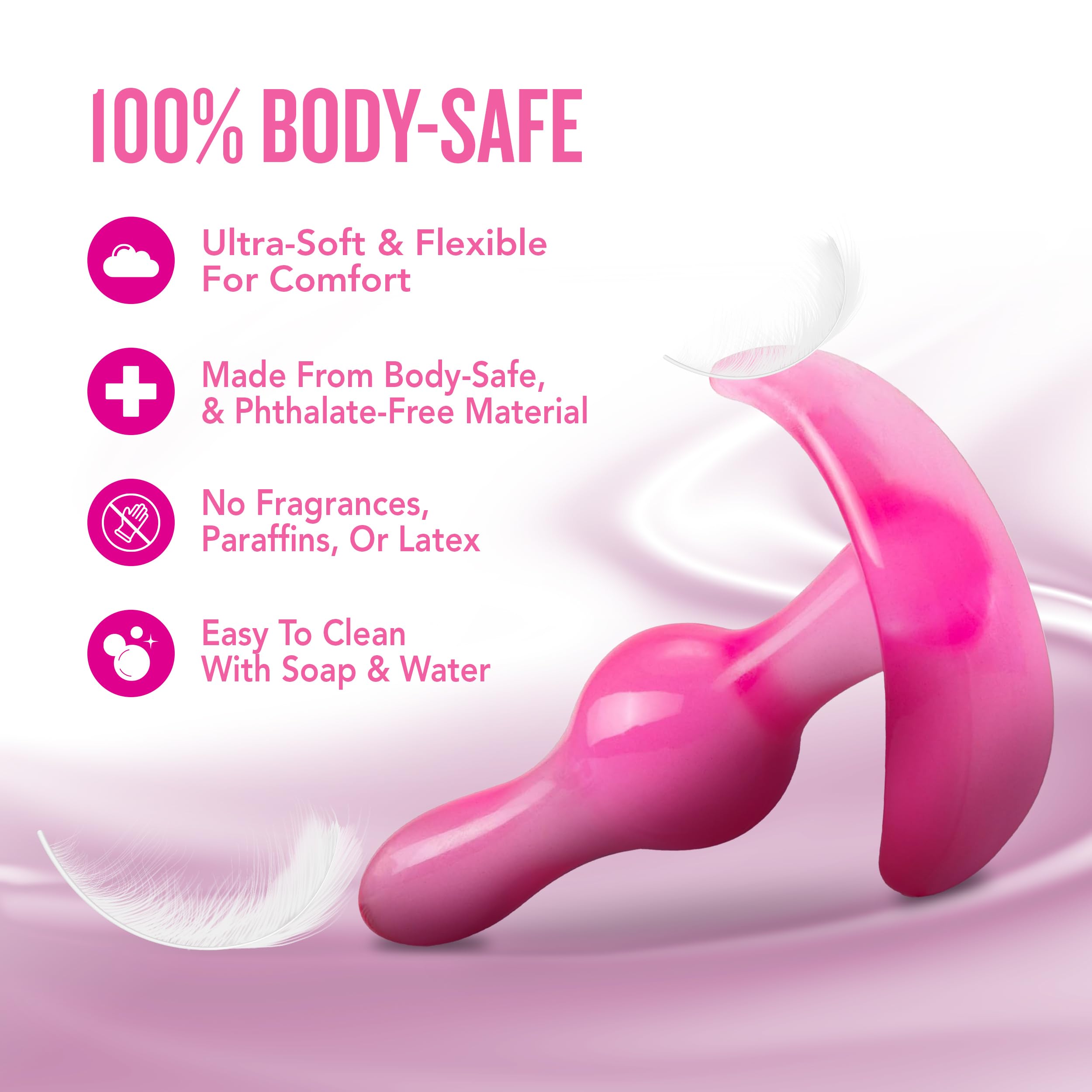 Blush Curvy Anal Plug - 3.5" Beginners TPE Anal Toy with AnchorTech Base - Pink