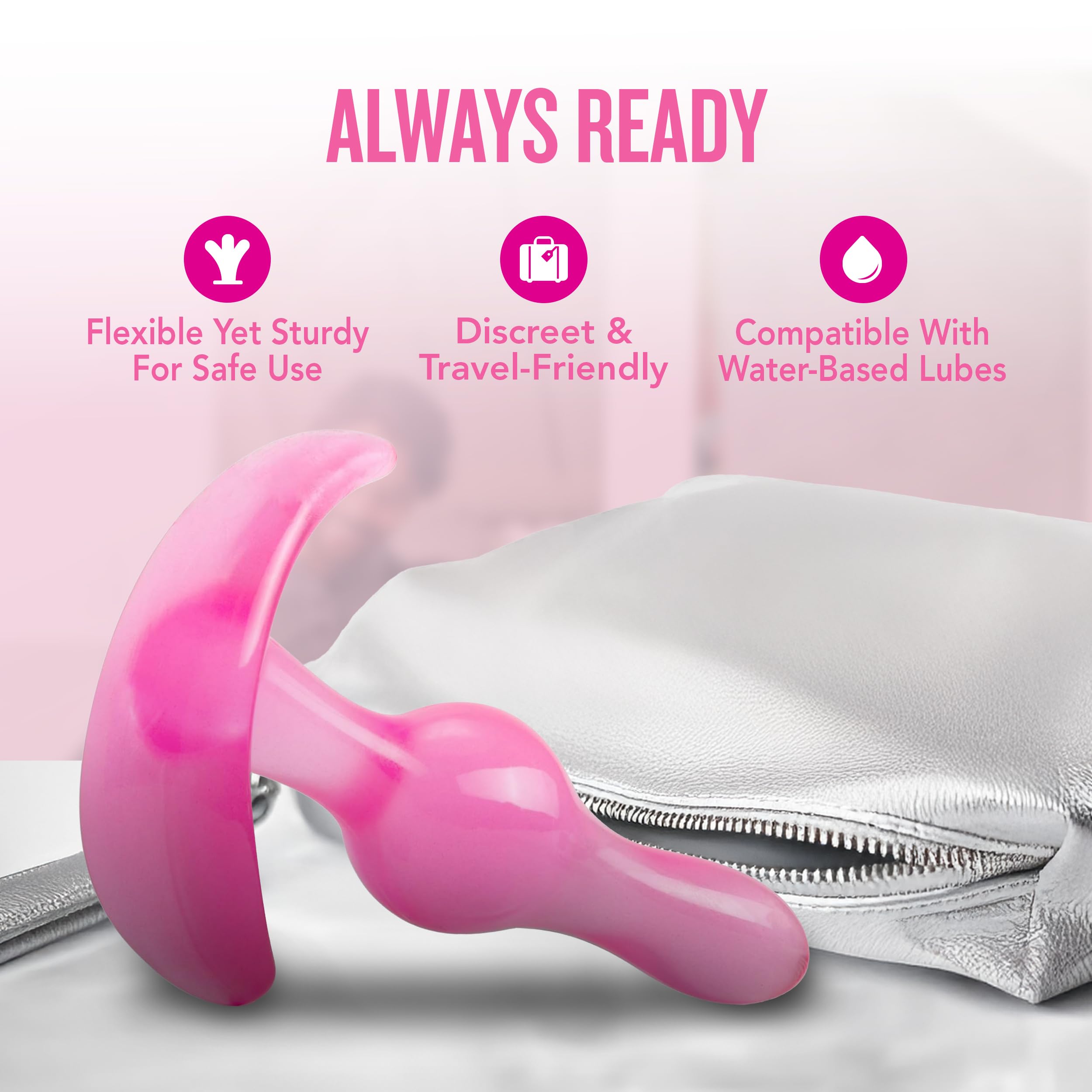 Blush Curvy Anal Plug - 3.5" Beginners TPE Anal Toy with AnchorTech Base - Pink