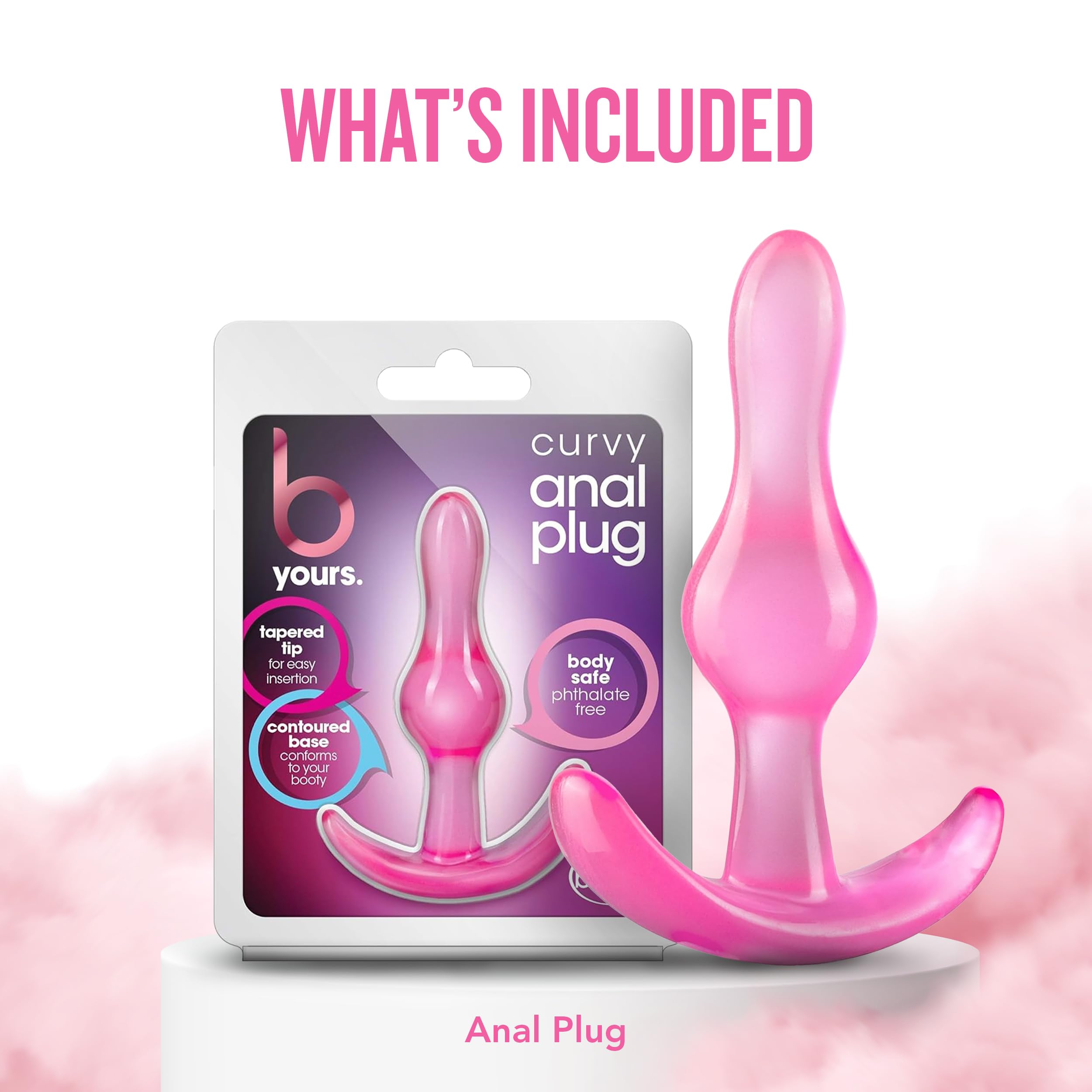 Blush Curvy Anal Plug - 3.5" Beginners TPE Anal Toy with AnchorTech Base - Pink