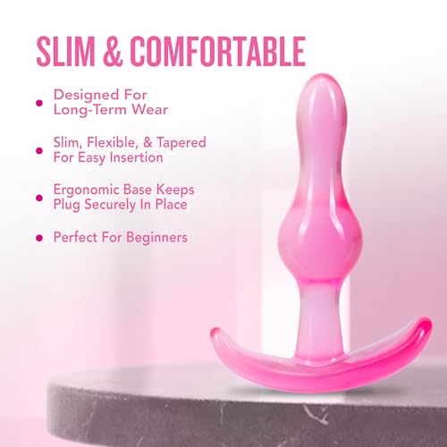 Blush Curvy Anal Plug - 3.5" Beginners TPE Anal Toy with AnchorTech Base - Pink
