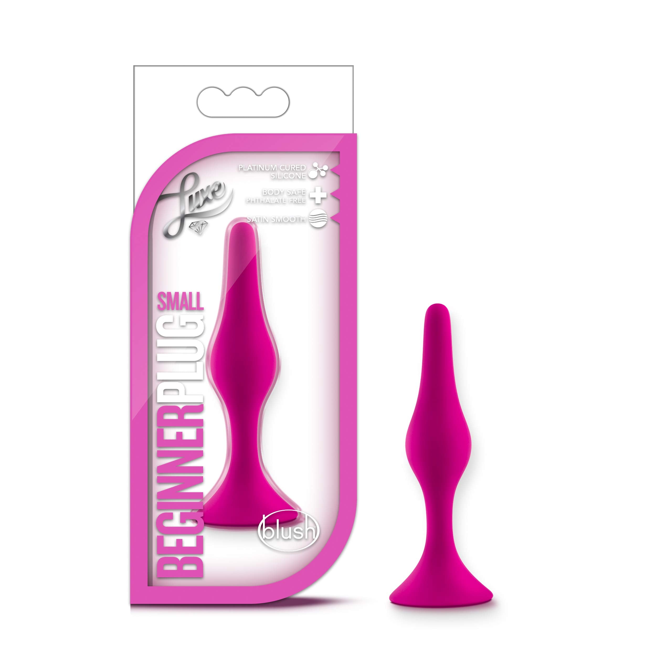 Blush Luxe Beginner Silicone Butt Plug 3.25" - Soft Tapered Anal Trainer with Suction Base, Pink