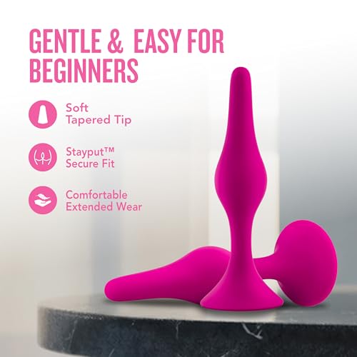 Blush Luxe Beginner Silicone Butt Plug 3.25" - Soft Tapered Anal Trainer with Suction Base, Pink