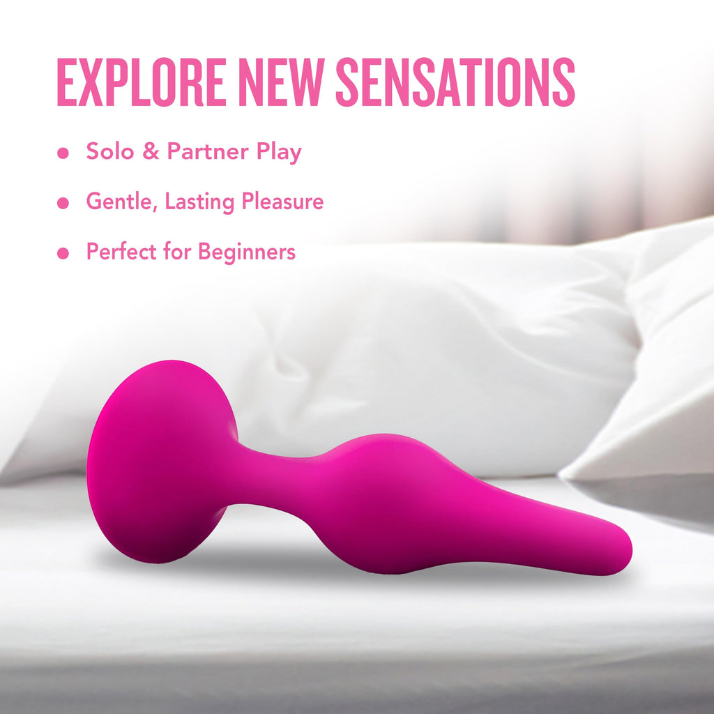 Blush Luxe Beginner Silicone Butt Plug 3.25" - Soft Tapered Anal Trainer with Suction Base, Pink