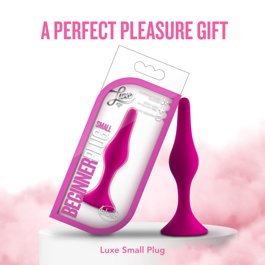 Blush Luxe Beginner Silicone Butt Plug 3.25" - Soft Tapered Anal Trainer with Suction Base, Pink