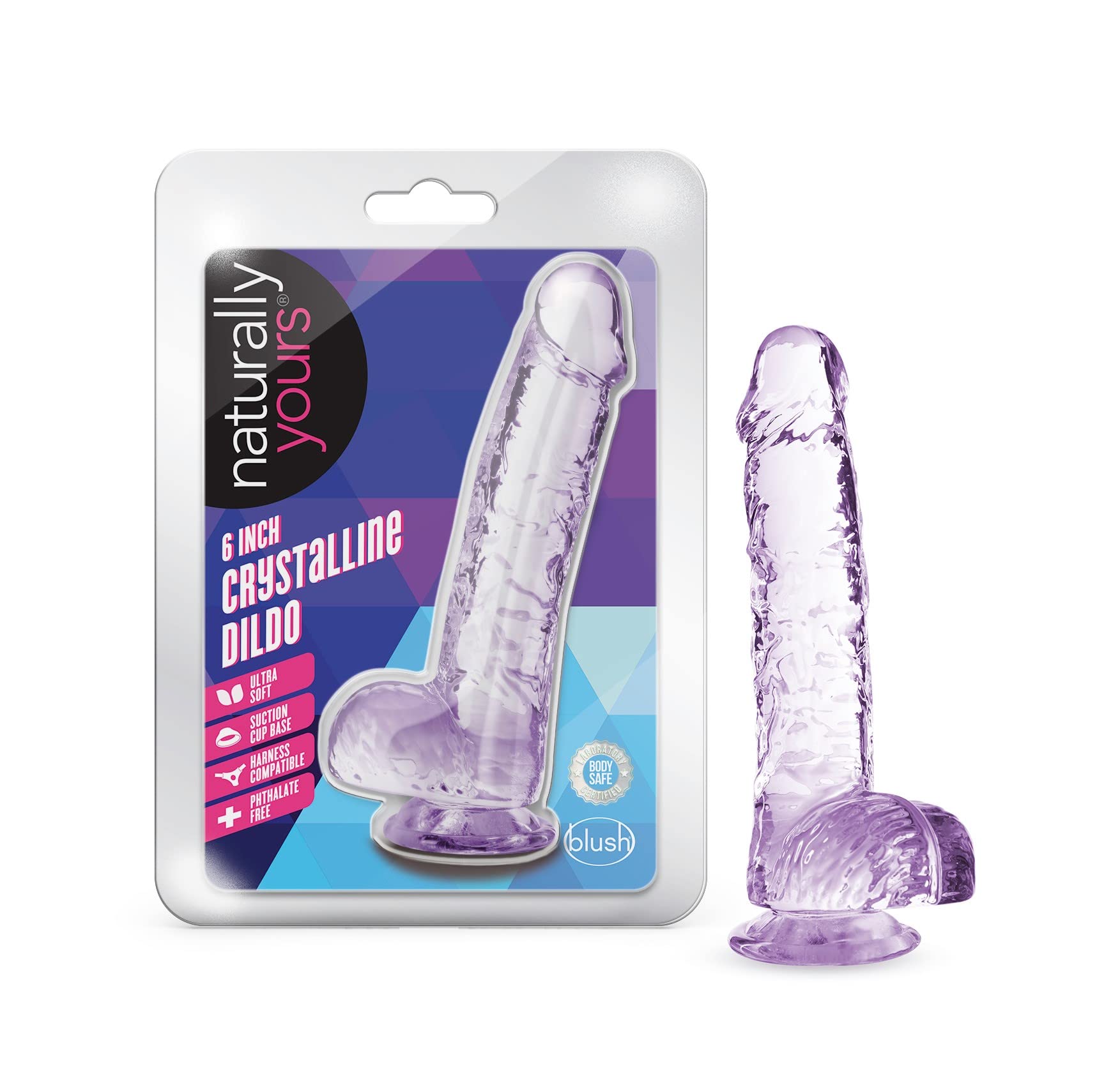 Blush Naturally Yours 6-Inch Amethyst Crystalline Dildo with Balls and Suction Cup