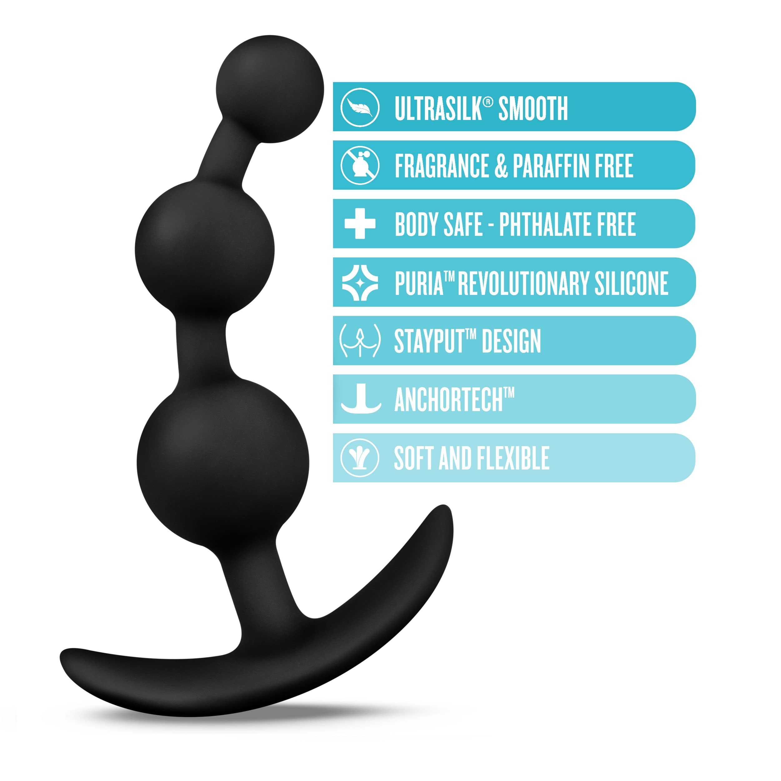 Blush Novelties Anal Adventures Silicone Beads Butt Plug - Small, Flexible, StayPut AnchorTech Base