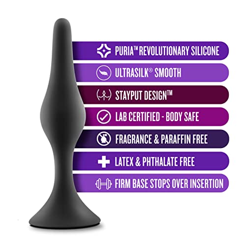 Blush Novelties Anal Adventures Small Silicone Butt Plug - Beginner Anal Trainer, 3.25", Black