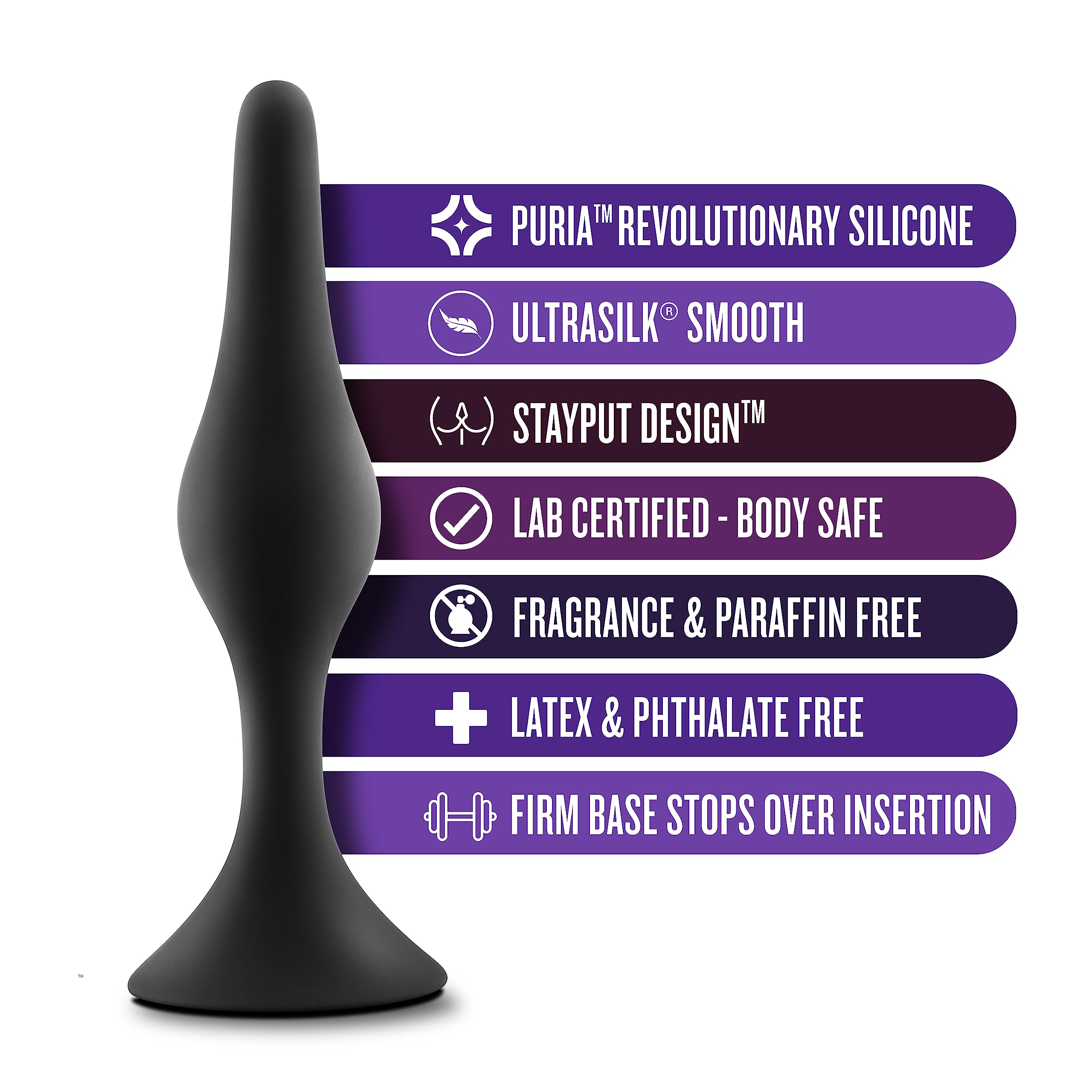 Blush Novelties Anal Adventures Small Silicone Butt Plug - Beginner Anal Trainer, 3.25", Black
