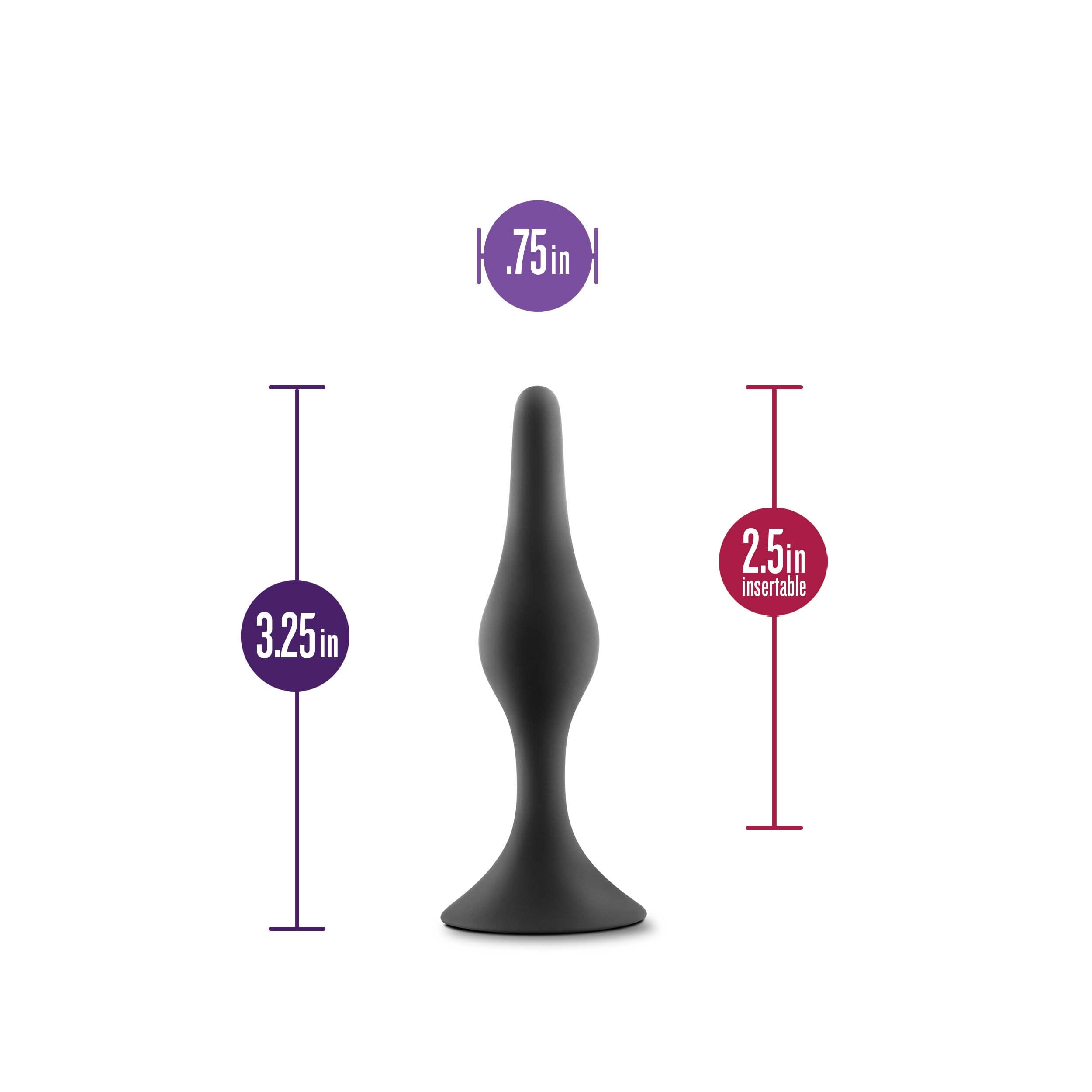 Blush Novelties Anal Adventures Small Silicone Butt Plug - Beginner Anal Trainer, 3.25", Black