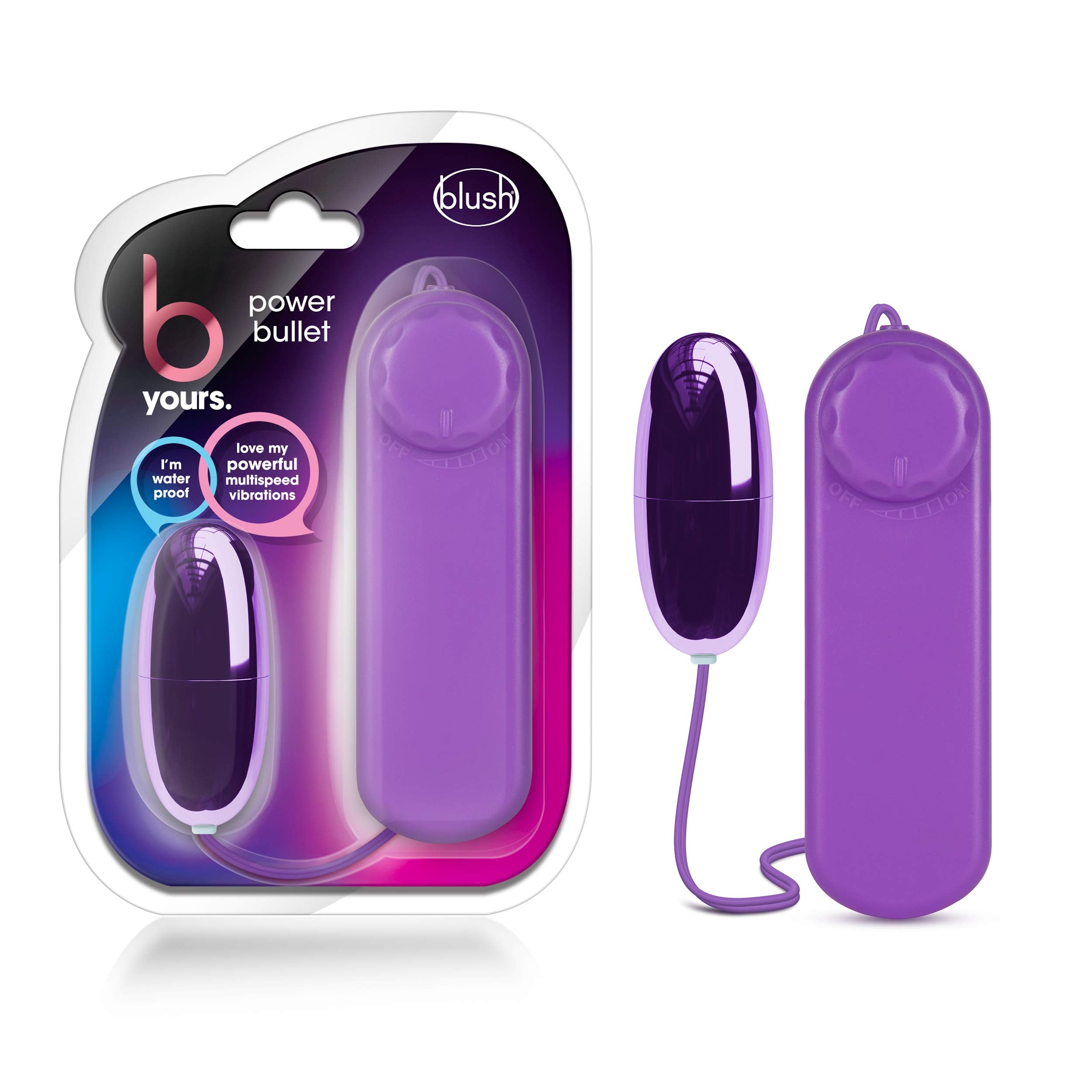 Blush Novelties B Yours Power Bullet Vibrator - Remote Control, Waterproof, Multi-Speed for Clitoral, Vaginal, Nipple Stimulation - Purple