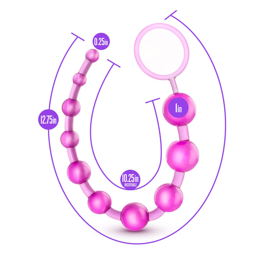 Blush Novelties Basic Beads - 10 Graduated PVC Anal Beads for Beginners - Pink, 12.75 Inches with Pull Ring