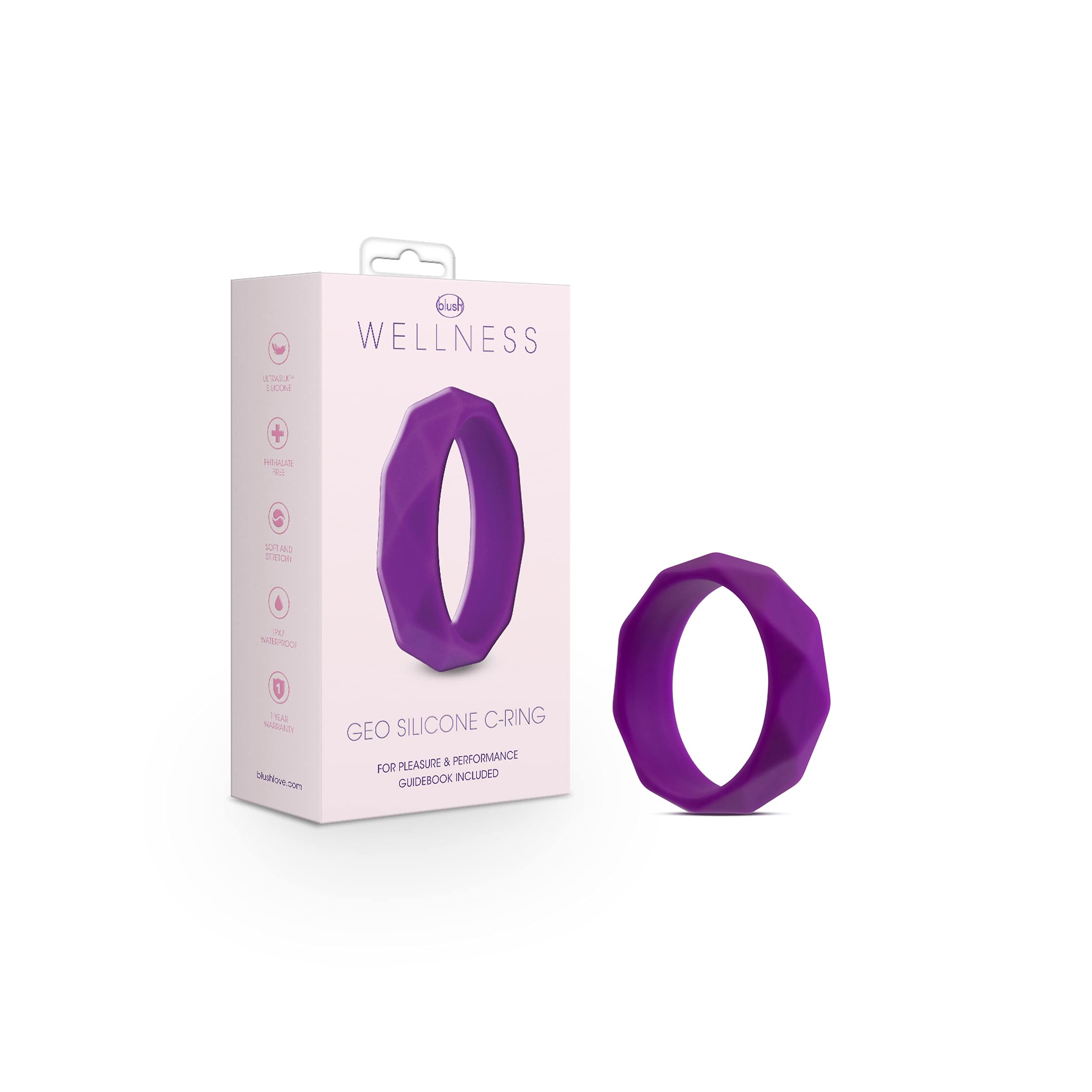 Blush Novelties Geometric C Silicone Penis Ring - 1.75" Outer Diameter, UltraSilk Smooth, Purple, for Firmer Erections & Enhanced Girth
