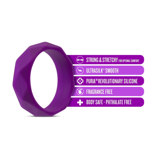 Blush Novelties Geometric C Silicone Penis Ring - 1.75" Outer Diameter, UltraSilk Smooth, Purple, for Firmer Erections & Enhanced Girth