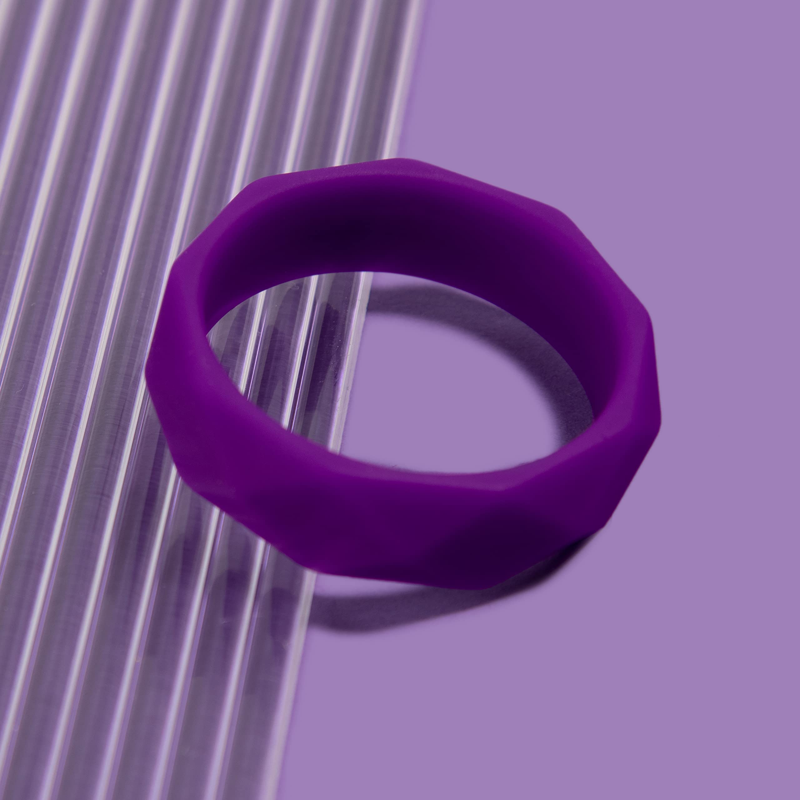Blush Novelties Geometric C Silicone Penis Ring - 1.75" Outer Diameter, UltraSilk Smooth, Purple, for Firmer Erections & Enhanced Girth