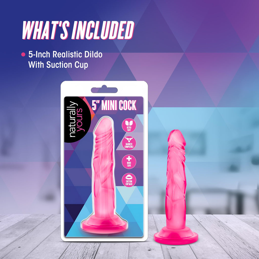 Blush Novelties Naturally Yours Realistic 5 Inch Dildo - Slim, TPE, Suction Cup, Harness Compatible, Pink
