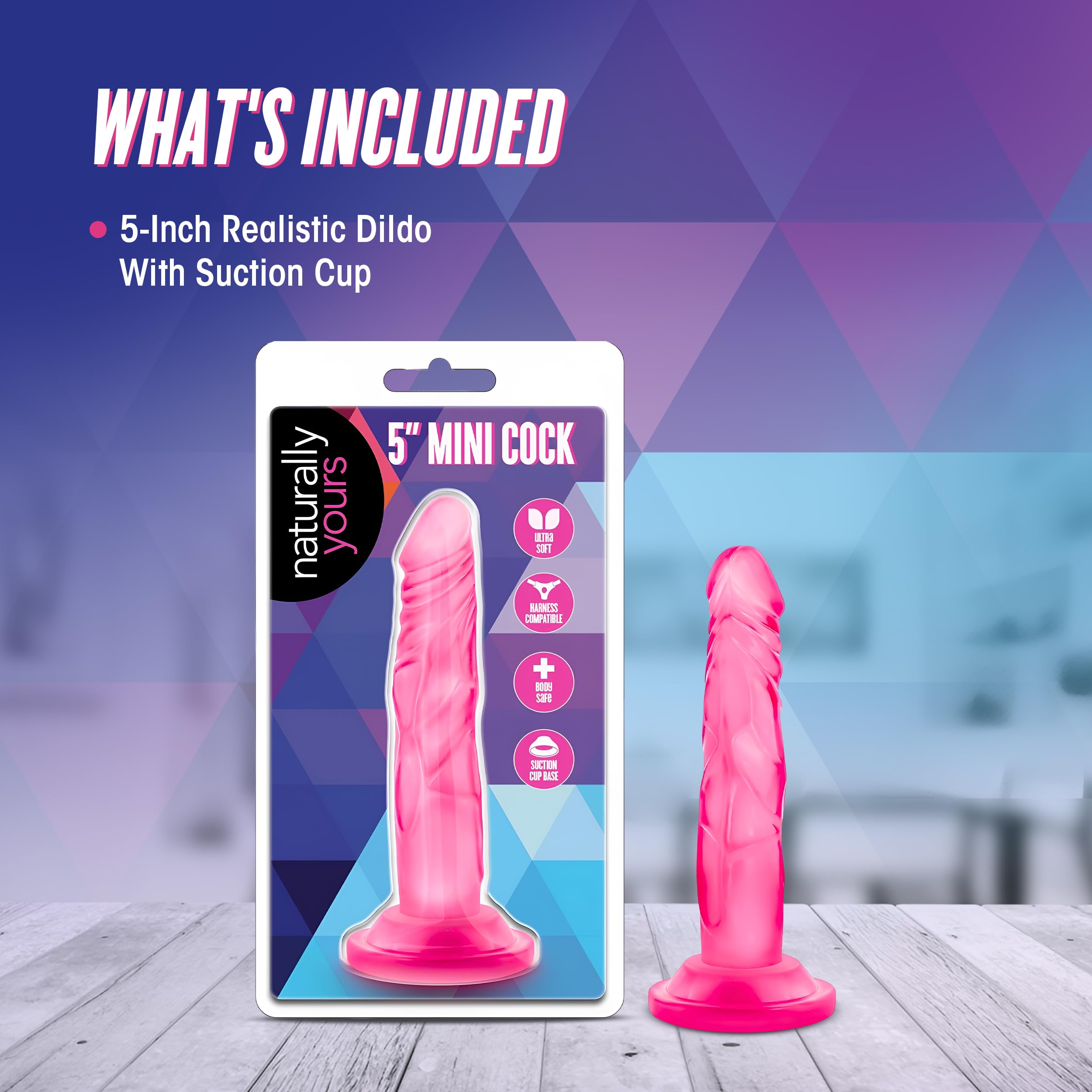 Blush Novelties Naturally Yours Realistic 5 Inch Dildo - Slim, TPE, Suction Cup, Harness Compatible, Pink