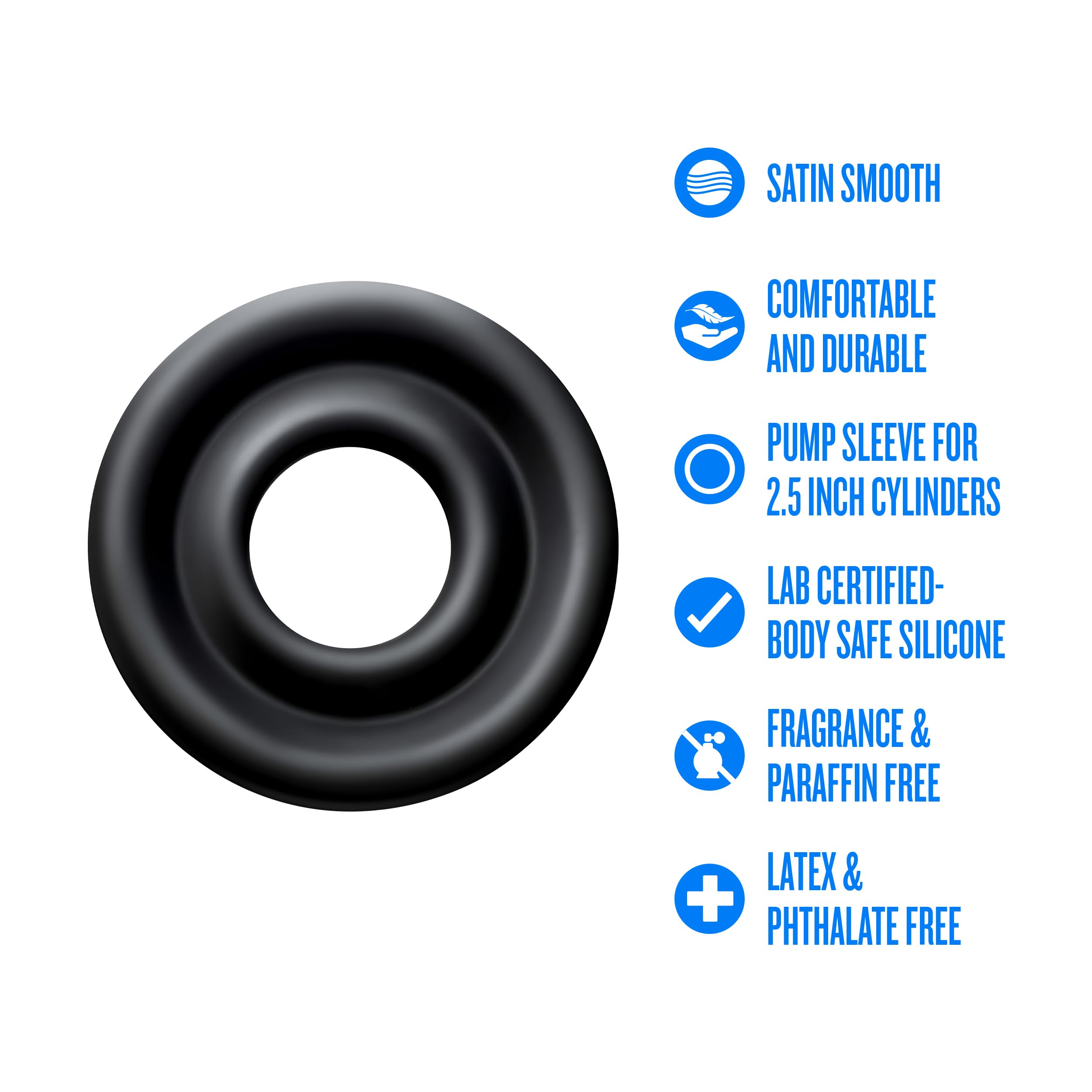 Blush Novelties Performance Silicone Pump Sleeve - Large (Fits 2.25"-2.5" Cylinders) Body-Safe, Durable, Black