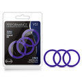 Blush Novelties Performance VS1 Penis Ring Set - 3 Indigo Glow-in-the-Dark Silicone Cock Rings - Medium 1.75" Stretch Fit for Harder Erections