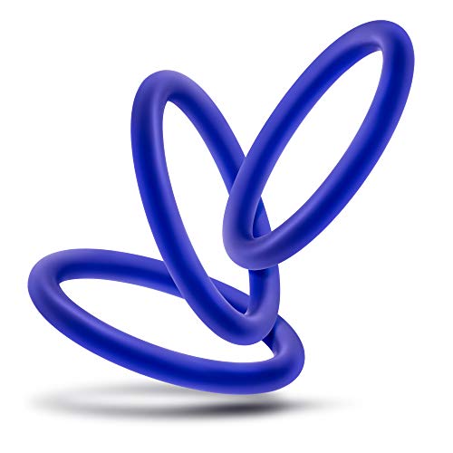 Blush Novelties Performance VS1 Penis Ring Set - 3 Indigo Glow-in-the-Dark Silicone Cock Rings - Medium 1.75" Stretch Fit for Harder Erections