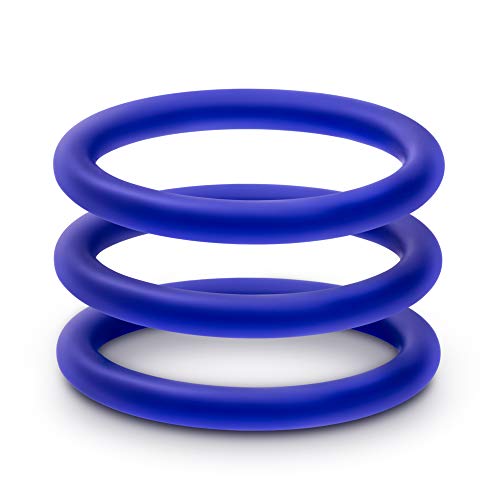 Blush Novelties Performance VS1 Penis Ring Set - 3 Indigo Glow-in-the-Dark Silicone Cock Rings - Medium 1.75" Stretch Fit for Harder Erections