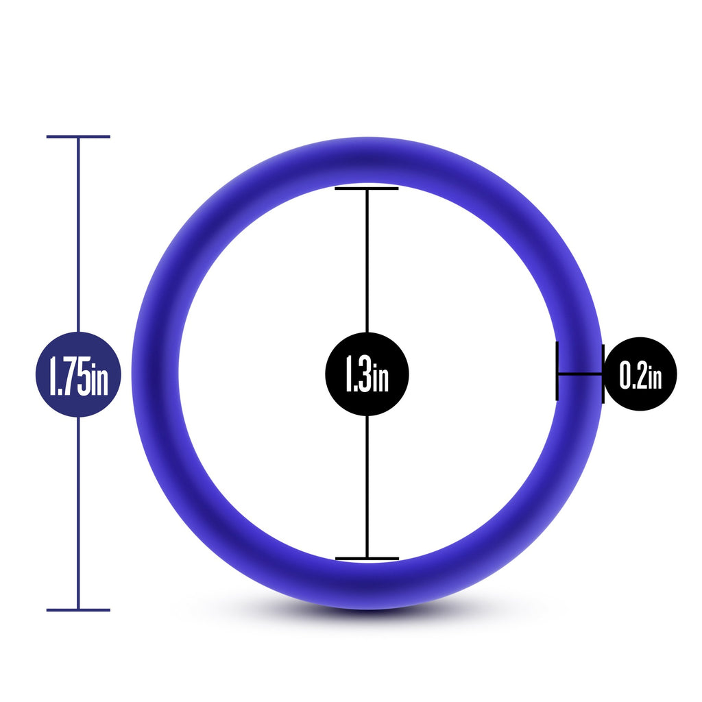 Blush Novelties Performance VS1 Penis Ring Set - 3 Indigo Glow-in-the-Dark Silicone Cock Rings - Medium 1.75" Stretch Fit for Harder Erections