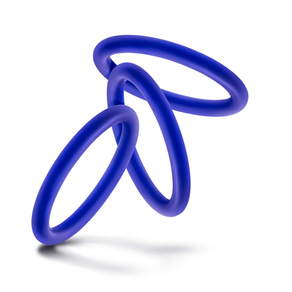Blush Novelties Performance VS1 Penis Ring Set - 3 Indigo Glow-in-the-Dark Silicone Cock Rings - Medium 1.75" Stretch Fit for Harder Erections