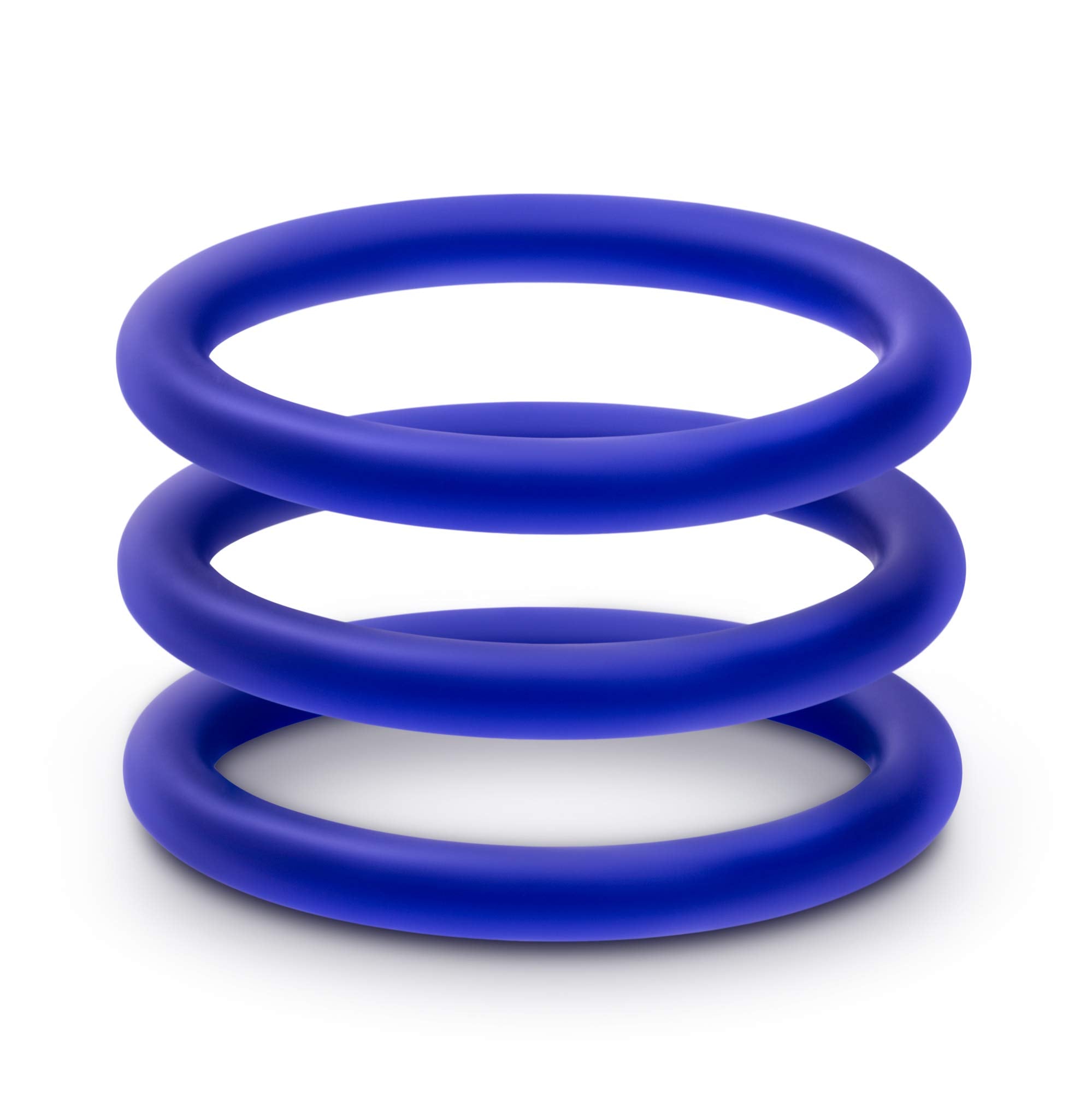 Blush Novelties Performance VS1 Penis Ring Set - 3 Indigo Glow-in-the-Dark Silicone Cock Rings - Medium 1.75" Stretch Fit for Harder Erections