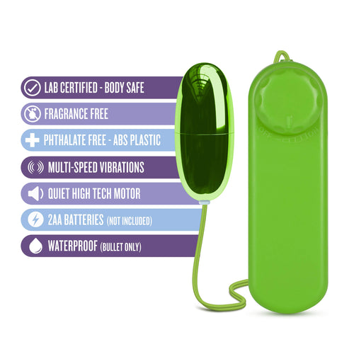 Blush Novelties Power Bullet Vibrator - Lime Mini Egg with Dial Control - Waterproof and Body-Safe