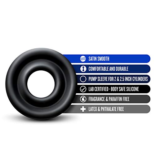 Blush Novelties Silicone Penis Pump Cylinder Sleeve – Medium, Fits 2" to 2.5" Cylinders, Black
