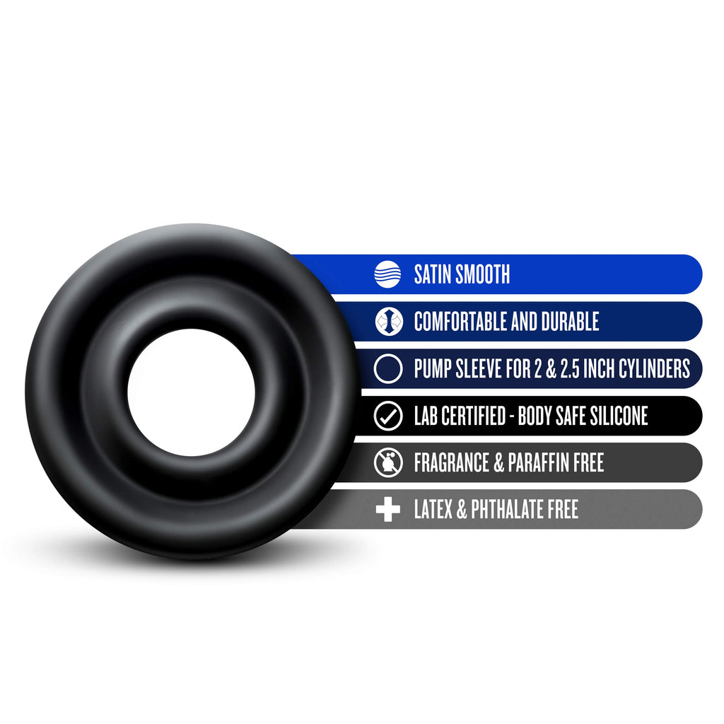 Blush Novelties Silicone Penis Pump Cylinder Sleeve – Medium, Fits 2" to 2.5" Cylinders, Black