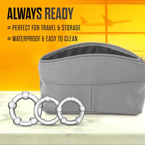 Blush Novelties Stay Hard Beaded Cock Ring Set - Super Elastic TPE Erection Enhancer - Tear Resistant - One Size Fits All - Clear - 3 Diameters