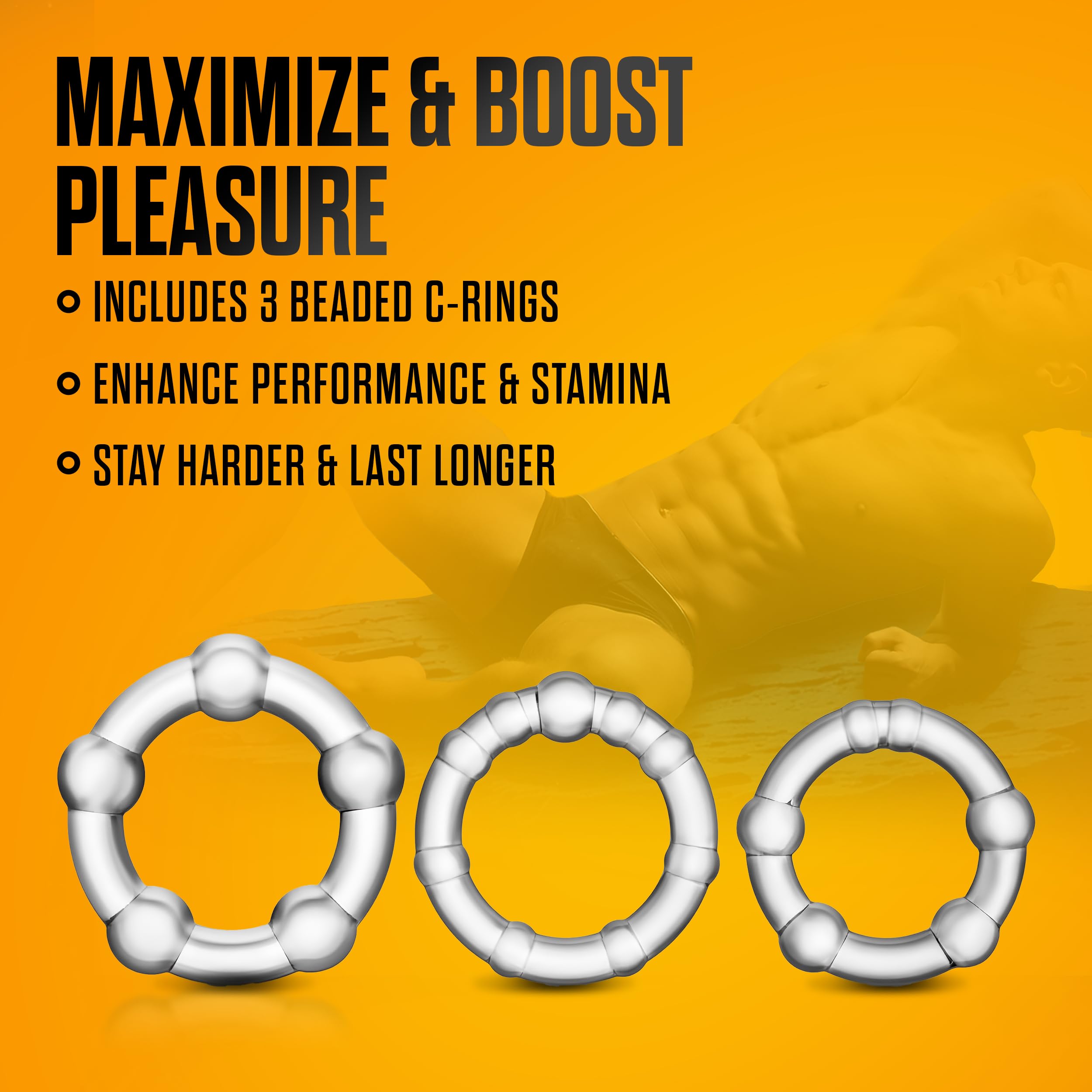 Blush Novelties Stay Hard Beaded Cock Ring Set - Super Elastic TPE Erection Enhancer - Tear Resistant - One Size Fits All - Clear - 3 Diameters