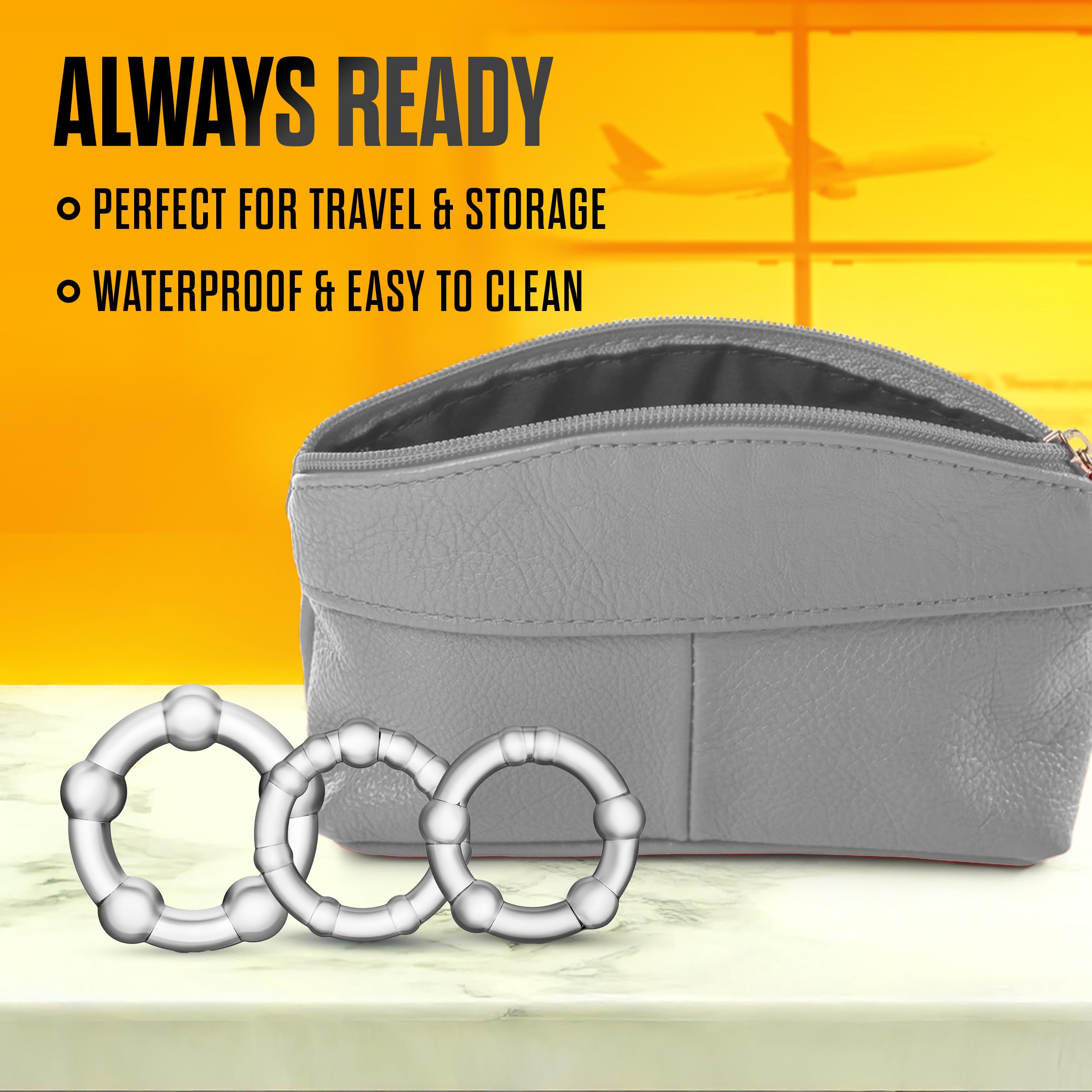 Blush Novelties Stay Hard Beaded Cock Ring Set - Super Elastic TPE Erection Enhancer - Tear Resistant - One Size Fits All - Clear - 3 Diameters