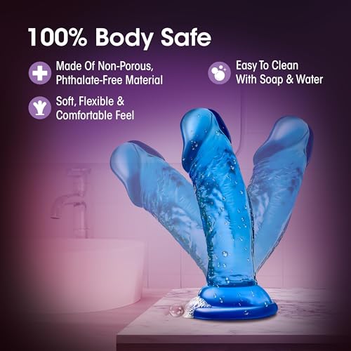 Blush Novelties Sweet n Small 4.5" Soft Realistic Dildo – Clear Blue, Beginner-Friendly with Suction Cup