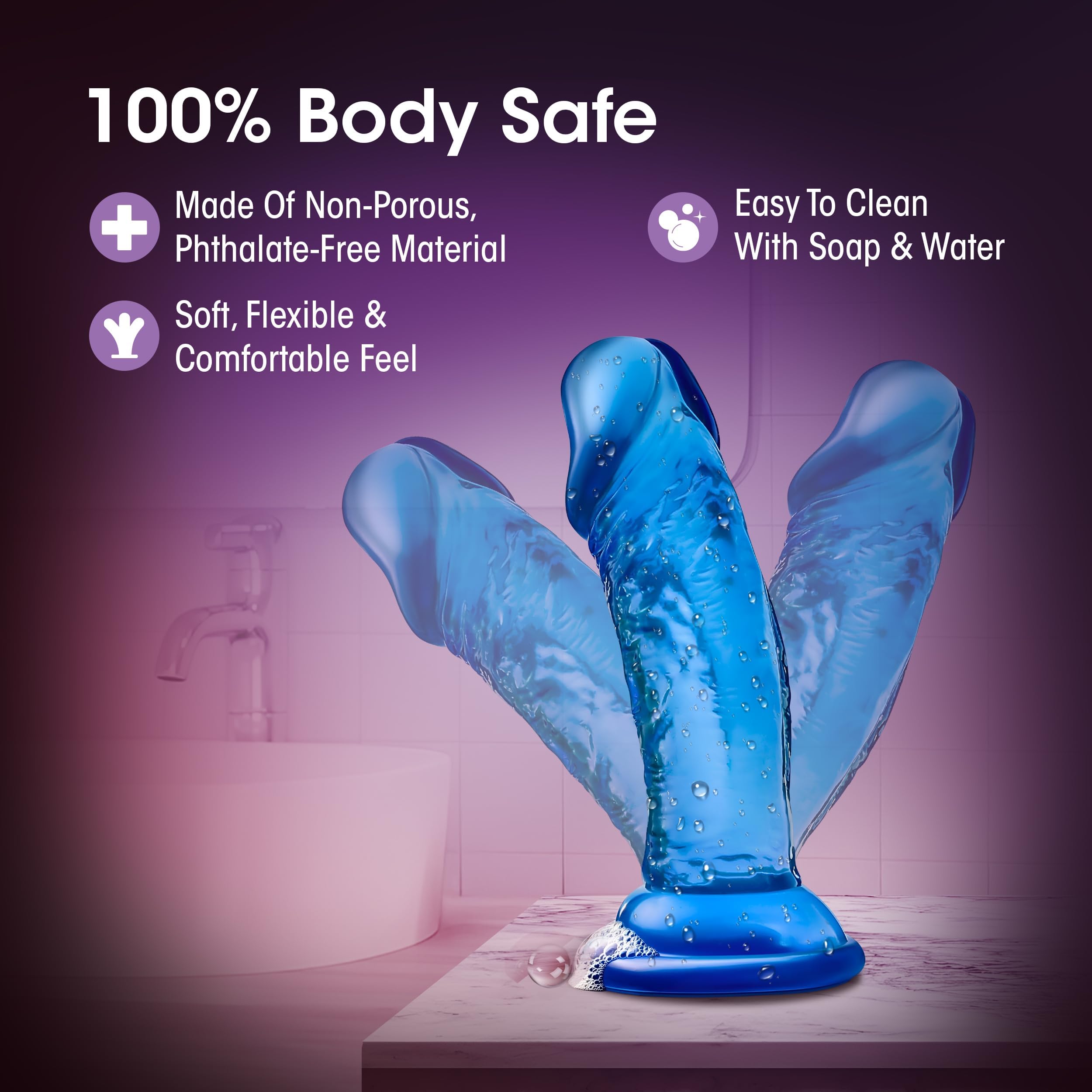 Blush Novelties Sweet n Small 4.5" Soft Realistic Dildo – Clear Blue, Beginner-Friendly with Suction Cup