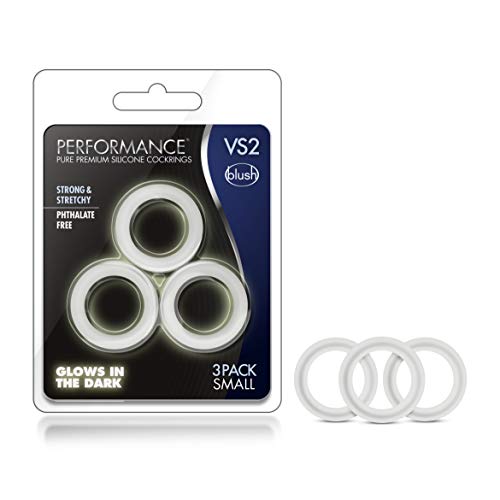 Blush Novelties VS2 Glow-in-the-Dark Silicone Cock Rings Set – 3 Pack, 1.25" Diameter – Erection Enhancing C-Rings for Men & Couples