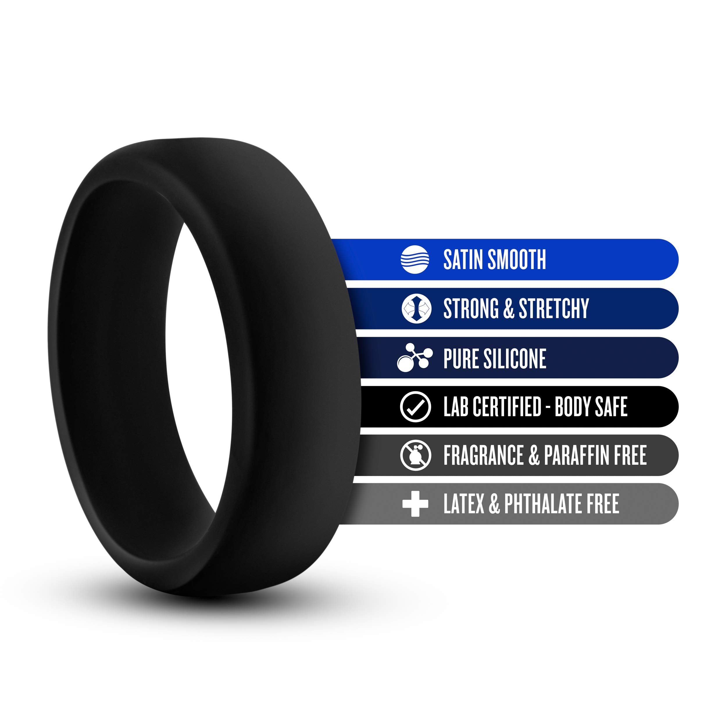 Blush Performance Puria Pro Silicone Cock Ring – 1.5" Wide for Girth & Firmer Erections – Black