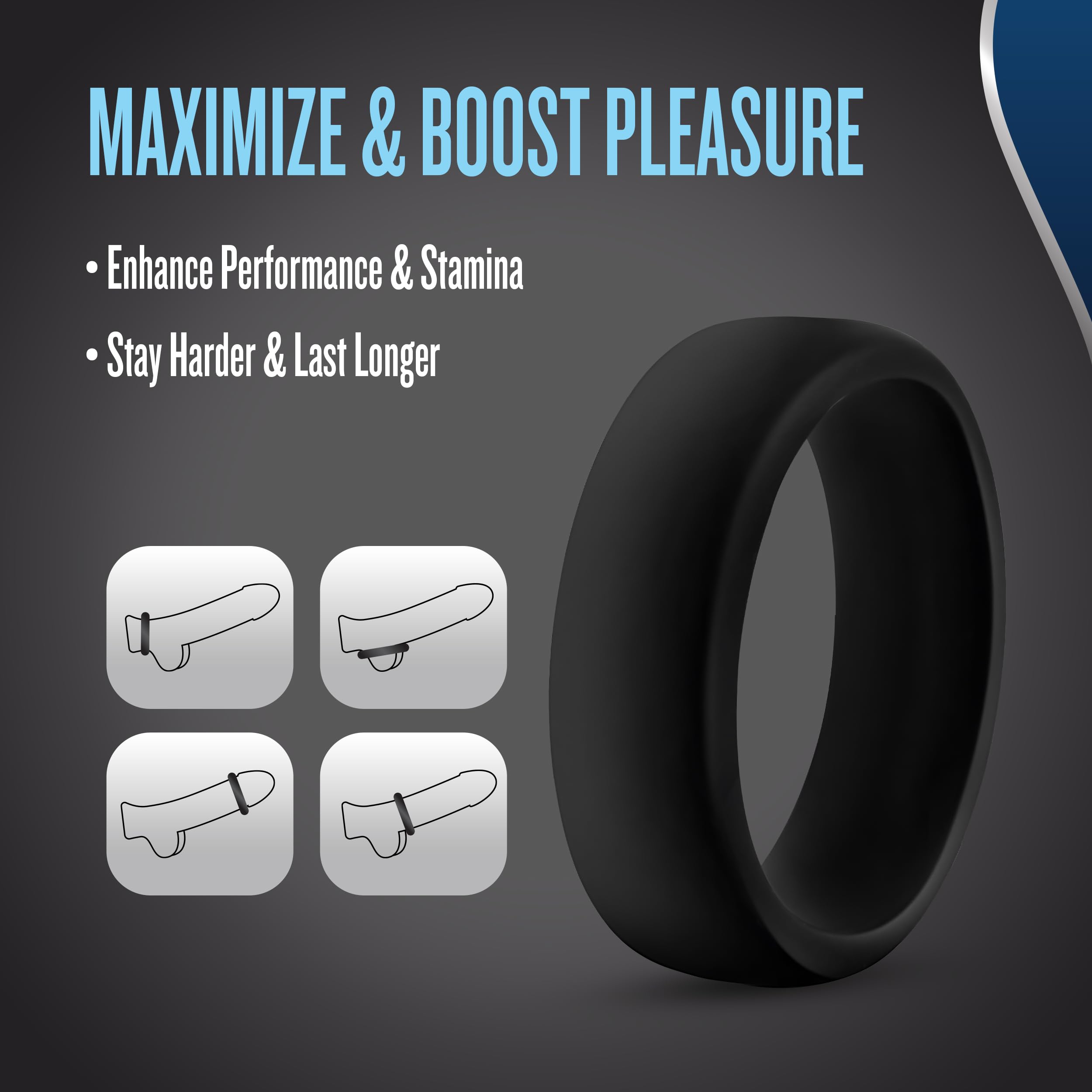 Blush Performance Puria Pro Silicone Cock Ring – 1.5" Wide for Girth & Firmer Erections – Black