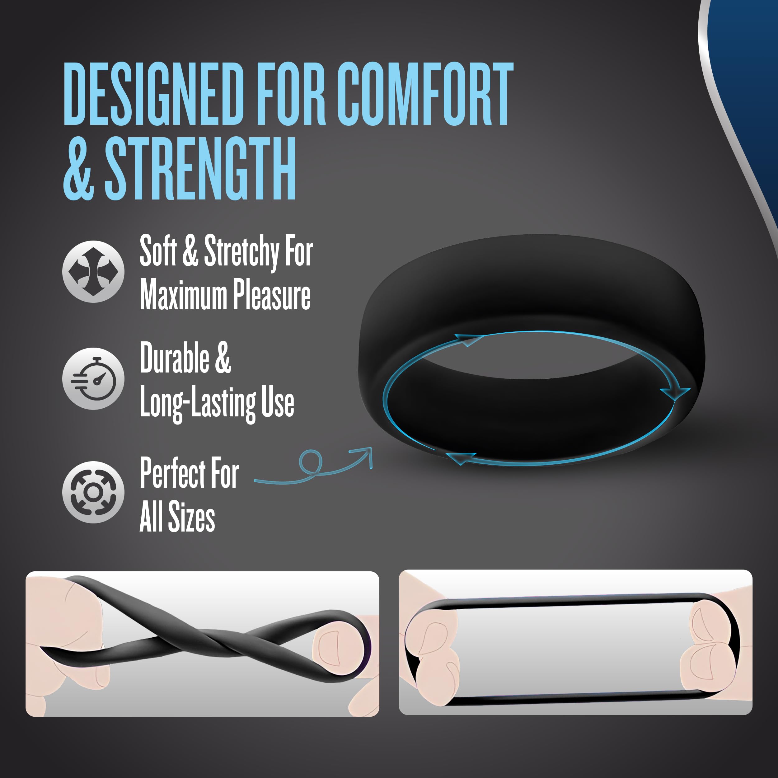 Blush Performance Puria Pro Silicone Cock Ring – 1.5" Wide for Girth & Firmer Erections – Black