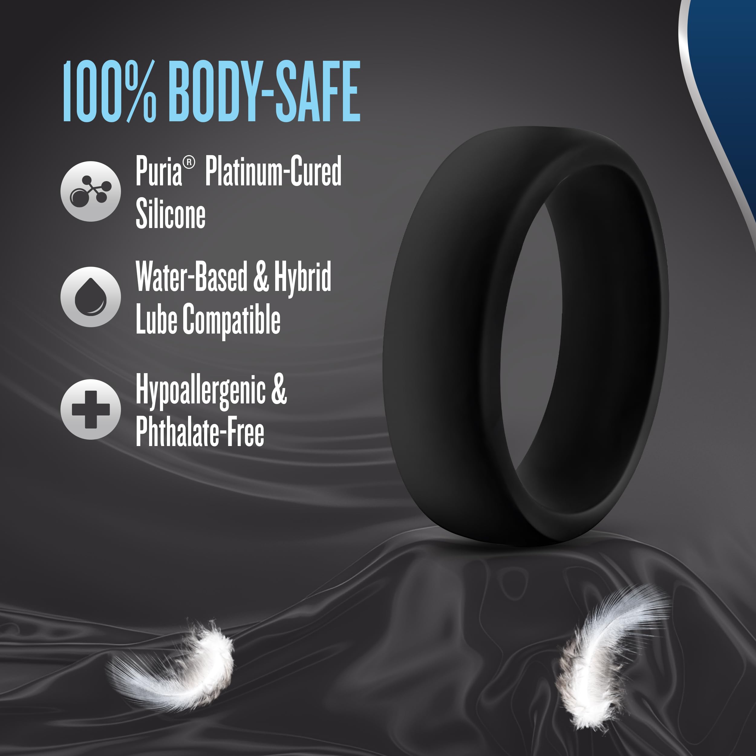 Blush Performance Puria Pro Silicone Cock Ring – 1.5" Wide for Girth & Firmer Erections – Black