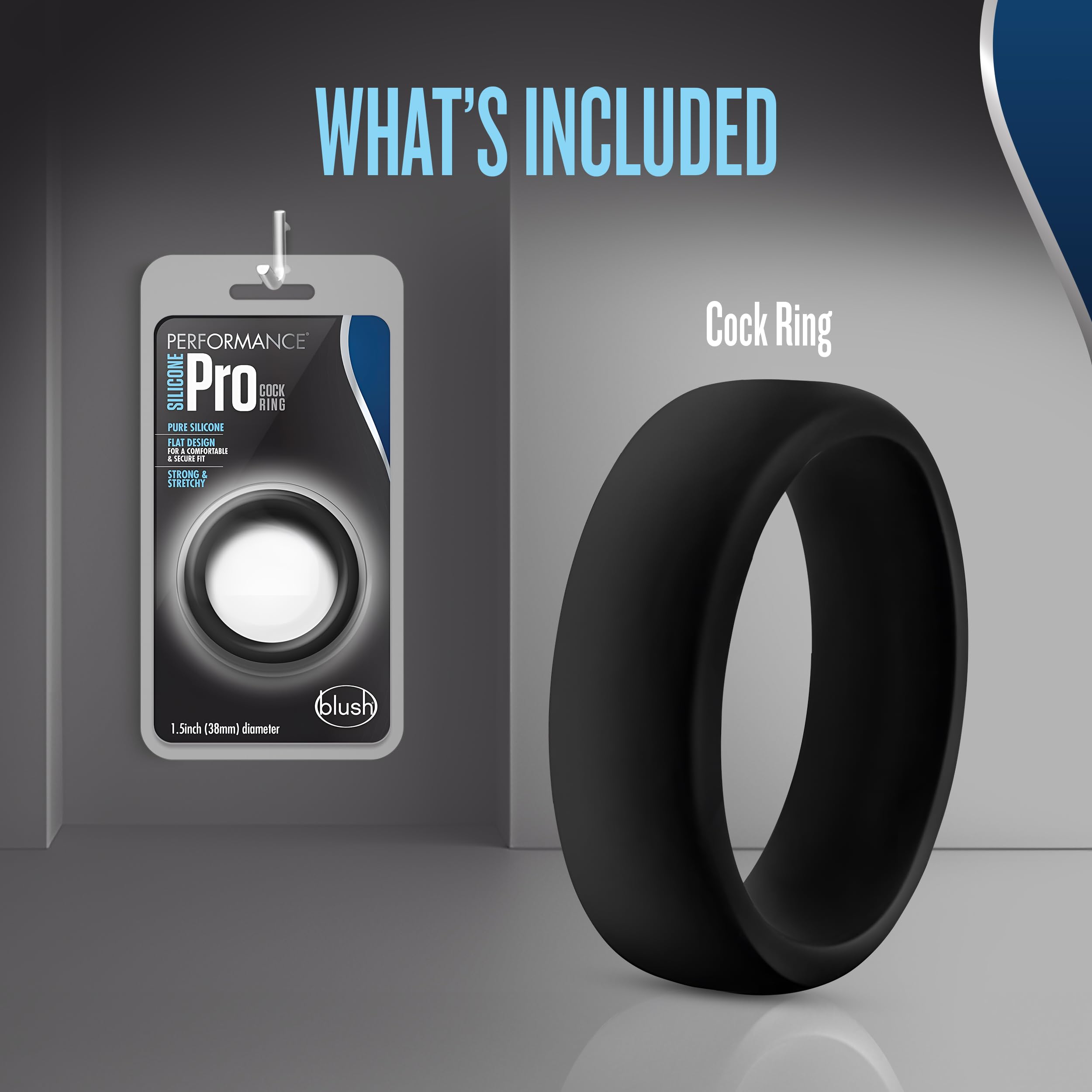 Blush Performance Puria Pro Silicone Cock Ring – 1.5" Wide for Girth & Firmer Erections – Black