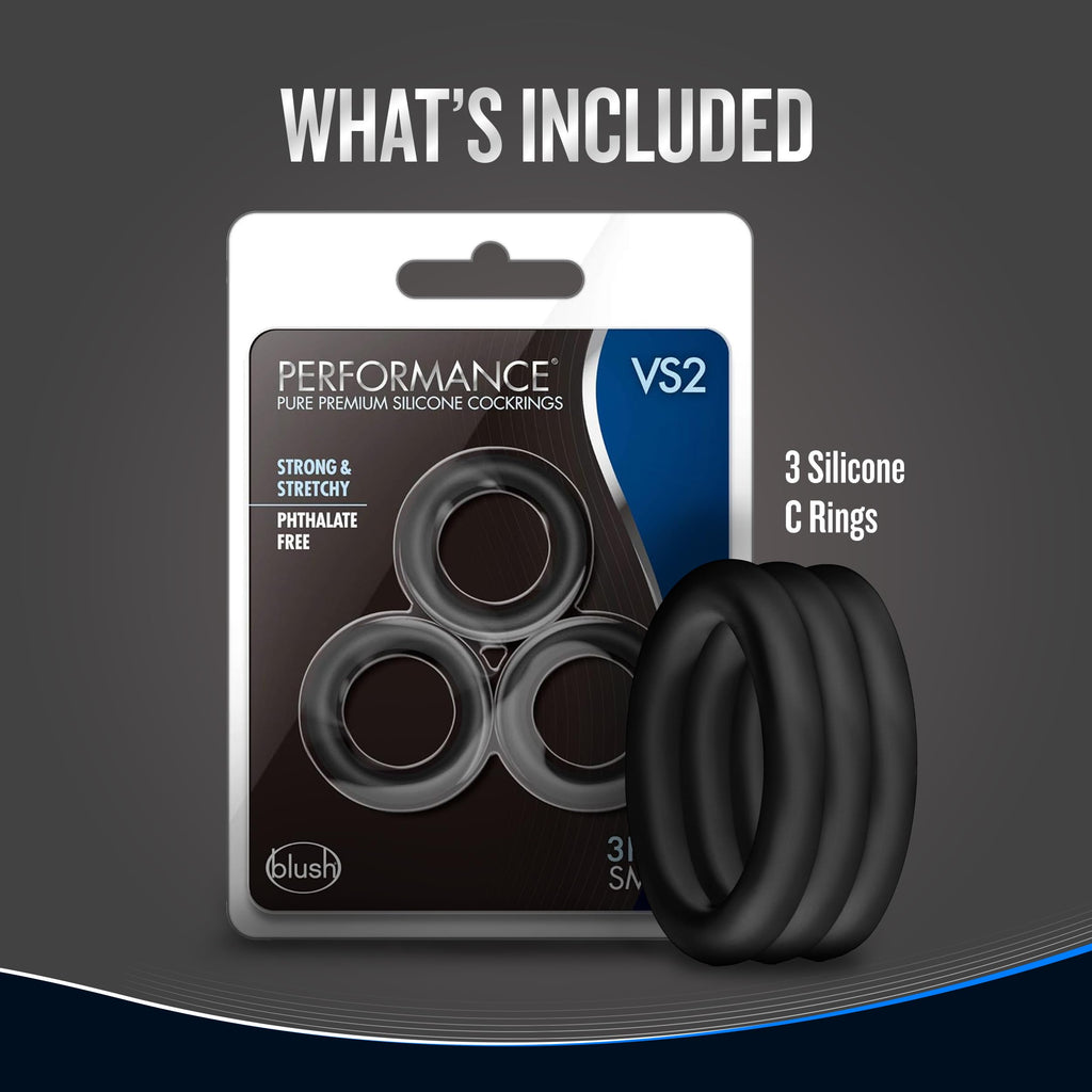 Blush Performance VS2 3-Pack Small Penis Rings – 1.25" Wide Platinum Cured Silicone Cock Rings for Harder Erections