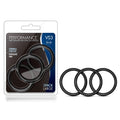 Blush Performance VS3 Silicone Penis Rings 3-Pack – Large 2" Stretchy Cock Rings – Puria Platinum-Cured – Black
