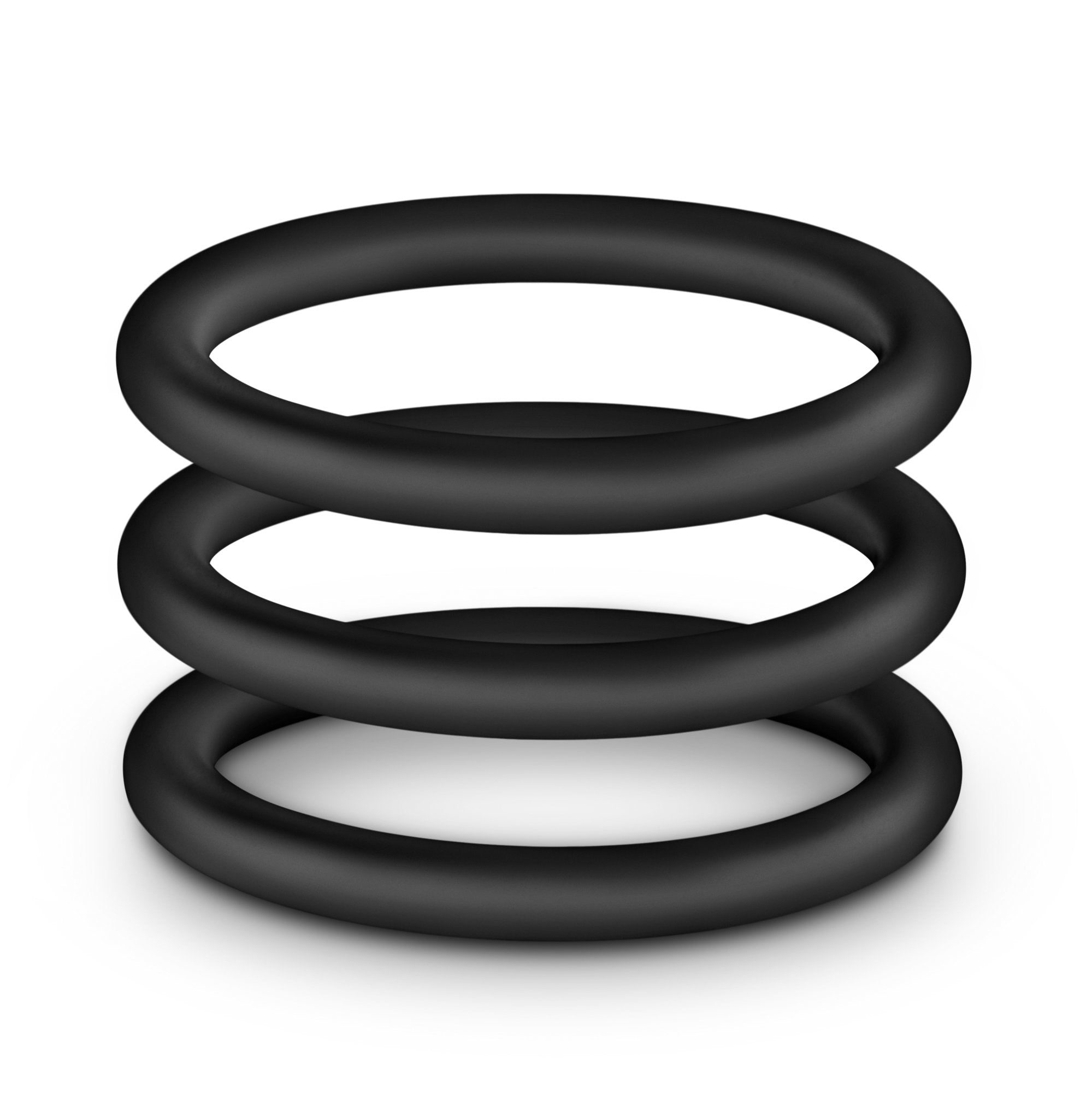 Blush Performance VS3 Silicone Penis Rings 3-Pack – Large 2" Stretchy Cock Rings – Puria Platinum-Cured – Black