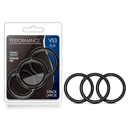 Blush Performance VS3 Silicone Penis Rings 3-Pack – Large 2" Stretchy Cock Rings – Puria Platinum-Cured – Black