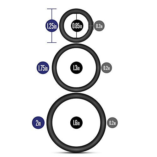 Blush Performance VS4 Cock Rings Set - 3 Sizes (1.25", 1.75", 2") - Soft Silicone Penis Rings - Black